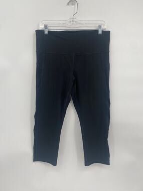 GapFit gFast Logo Cropped Capri Leggings Black Mesh Calves Large